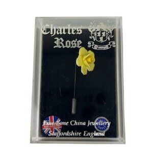 Charles Rose Sterling Staffordshire England Yellow Rose Hat Lapel Scarf Pin VTG
